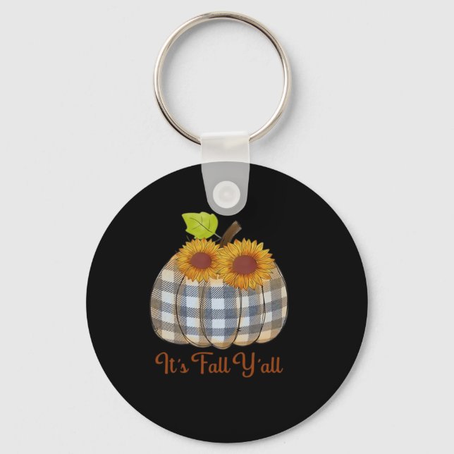 It’s Fall Y’all Pumpkin Plaid Design Halloween Fun Key Ring (Front)