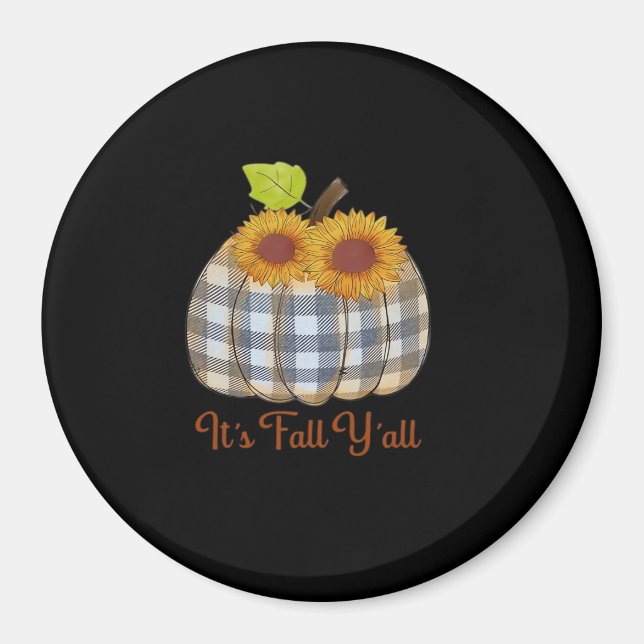 It’s Fall Y’all Pumpkin Plaid Design Halloween Fun Magnet (Front)