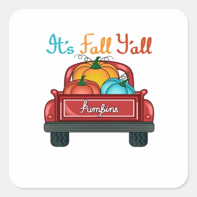 It’s Fall Y’all Pumpkin Red Square Sticker (Front)