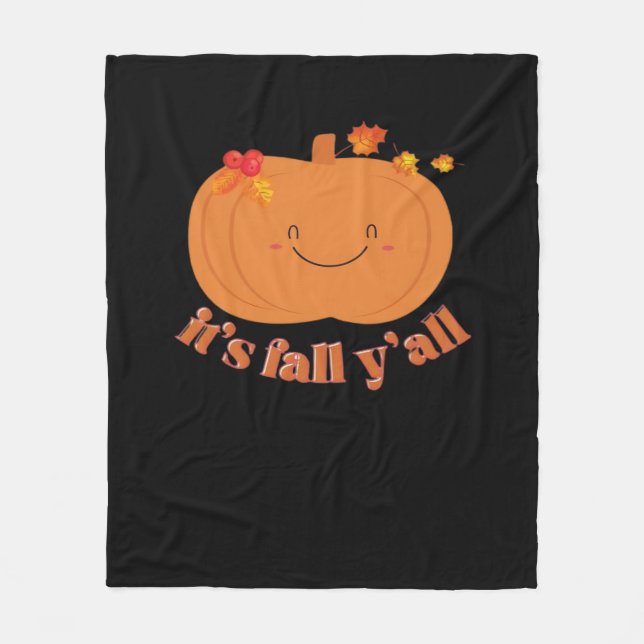 It’s Fall Y’all Pumpkin Retro Classic Fleece Blanket (Front)