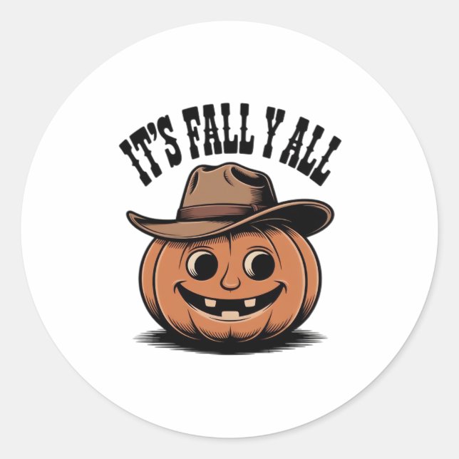 It’s Fall Y’all Pumpkin Trendy Graphic Classic Round Sticker (Front)