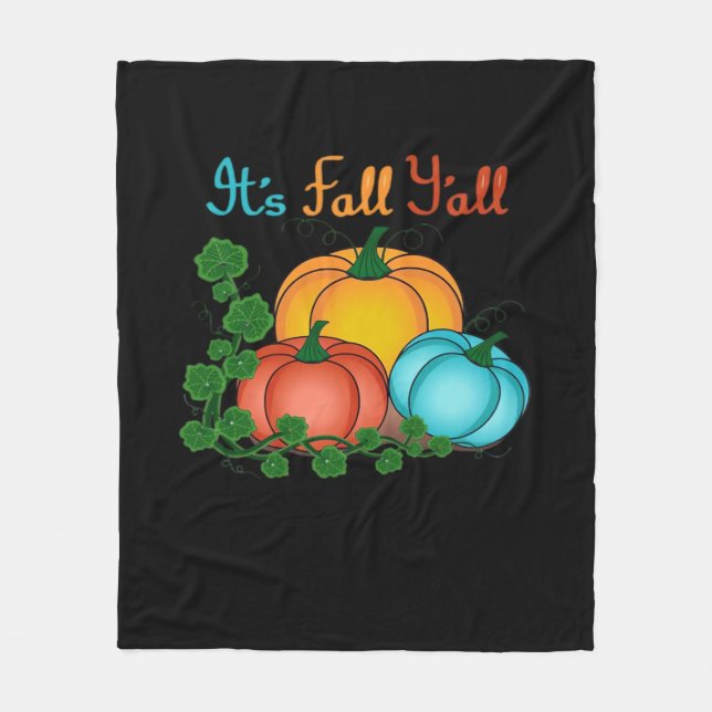 It’s Fall Y’all Pumpkins Retro Graphic Fleece Blanket (Front)