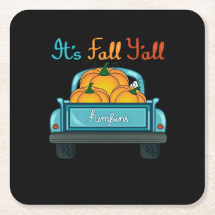 It’s Fall Y’all Pumpkins Truck Funny Graphic Square Paper Coaster