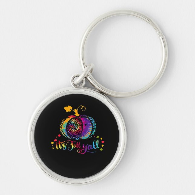 It’s Fall Y’all Tie Dye Leopard Print Pumpkin Hall Key Ring (Front)