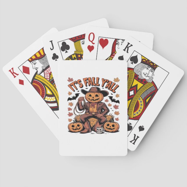 It’s Fall Y’all Western Cowboy Pumpkin Halloween Playing Cards (Back)