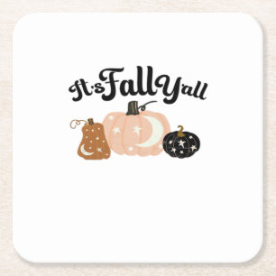It’s Fall Y’all With Moons Beautiful Halloween Des Square Paper Coaster