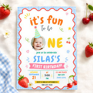 It’s Fun to Be One Strawberry Cherry First HBD Invitation