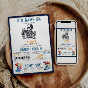 It’s Game On Skull – Video Game Birthday party Invitation