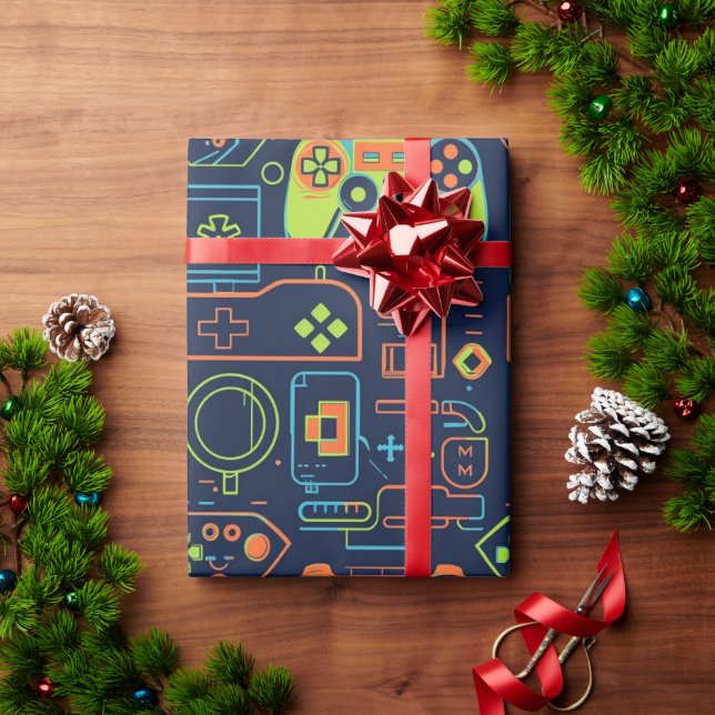 It’s Game On Skull  – Video Game Birthday Wrapping Paper (Holiday Gift)