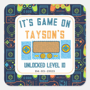 It’s Game On – Video Game Birthday party Square Sticker