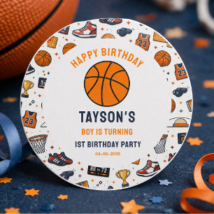 It’s Game Time Basketball 1st Birthday Rookie Year Classic Round Sticker