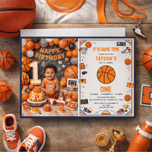 It’s Game Time Basketball 1st Birthday Rookie Year Invitation