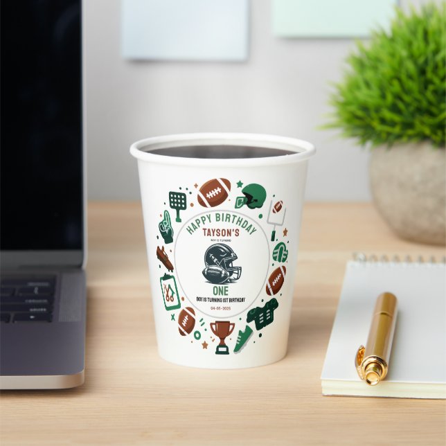 It’s Game Time football 1st Birthday – Fun Kids  Paper Cups (Insitu)