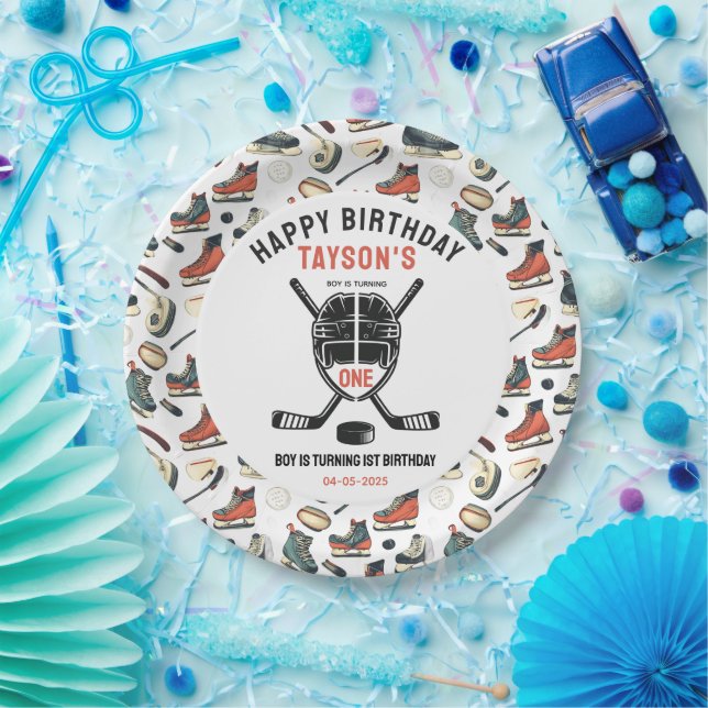 It’s Game Time Hockey 1st Birthday Party Paper Plate (Party)