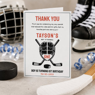 It’s Game Time Hockey 1st Birthday Party Thank You Card