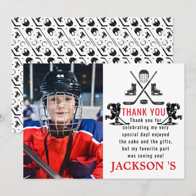  It’s Game Time Hockey 1st Birthday Thank You Card (Front/Back)