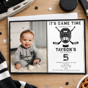 It’s Game Time Hockey 5th Birthday Party photo Invitation