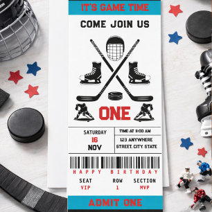  It’s Game Time Hockey Ticket 1st Birthday Party Invitation