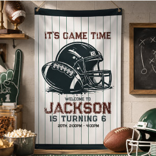 It’s game time! Kick off football birthday kids Banner