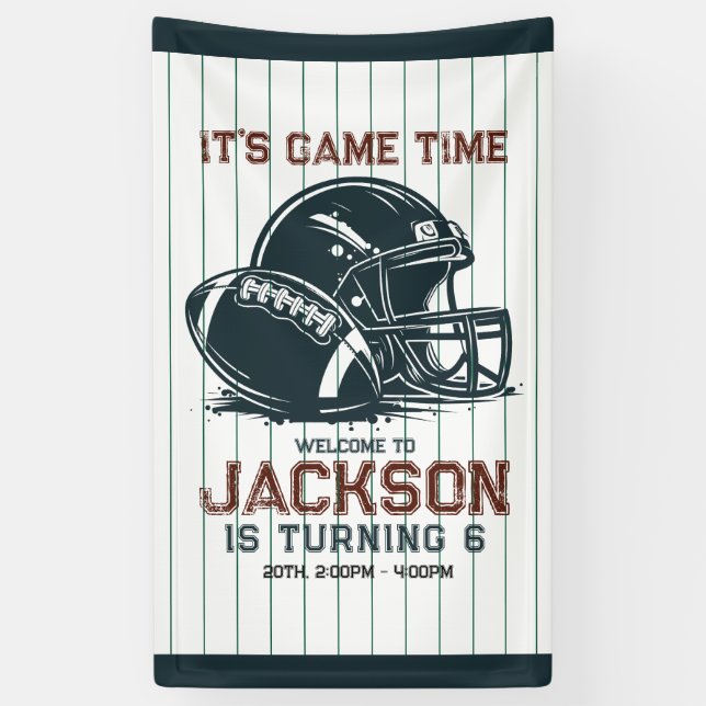 It’s game time! Kick off football birthday kids Banner (Vertical)