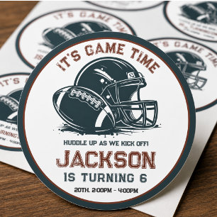 It’s game time! Kick off football birthday kids Classic Round Sticker