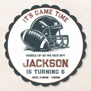 It’s game time! Kick off football birthday kids Paper Coaster