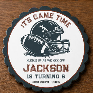 It’s game time! Kick off football birthday kids Paper Coaster