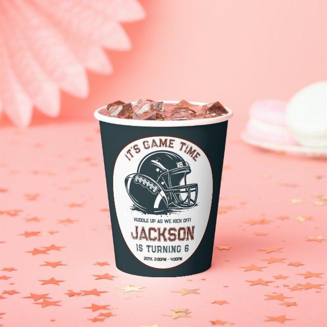 It’s game time! Kick off football birthday kids Paper Cups (Insitu)