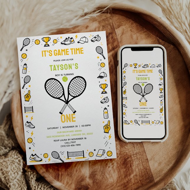 It’s Game Time Tennis 1st Birthday – Fun Kids  Invitation (It’s Game Time Tennis 1st Birthday – Fun Kids Invitation
)