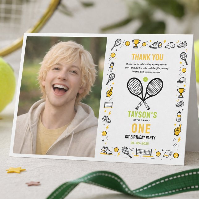 It’s Game Time Tennis 1st Birthday – Fun Kids  Thank You Card (It’s Game Time Tennis 1st Birthday – Fun Kids Thank You Card
)