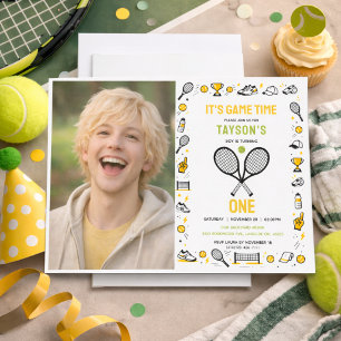 It’s Game Time Tennis 1st Birthday Photo – Fun Kid Invitation