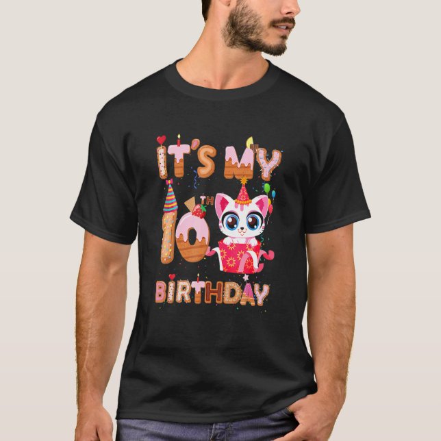It S My 10H Birthday Girl  Cat Birthday 10 Year Ol T-Shirt (Front)