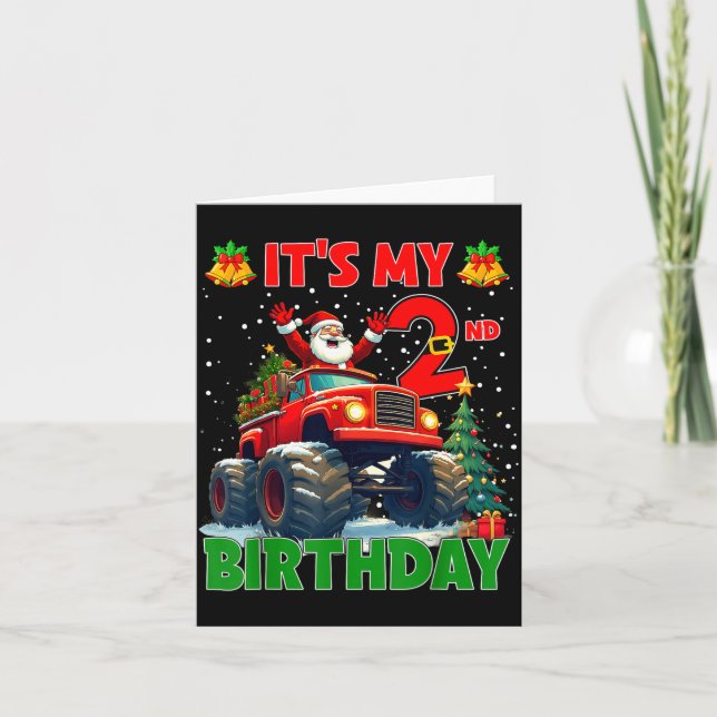 It’s My 2nd Birthday Xmas Santa Monster Truck Chri Card (Front)