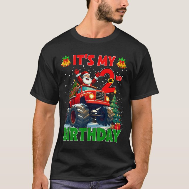 It’s My 2nd Birthday Xmas Santa Monster Truck Chri T-Shirt (Front)