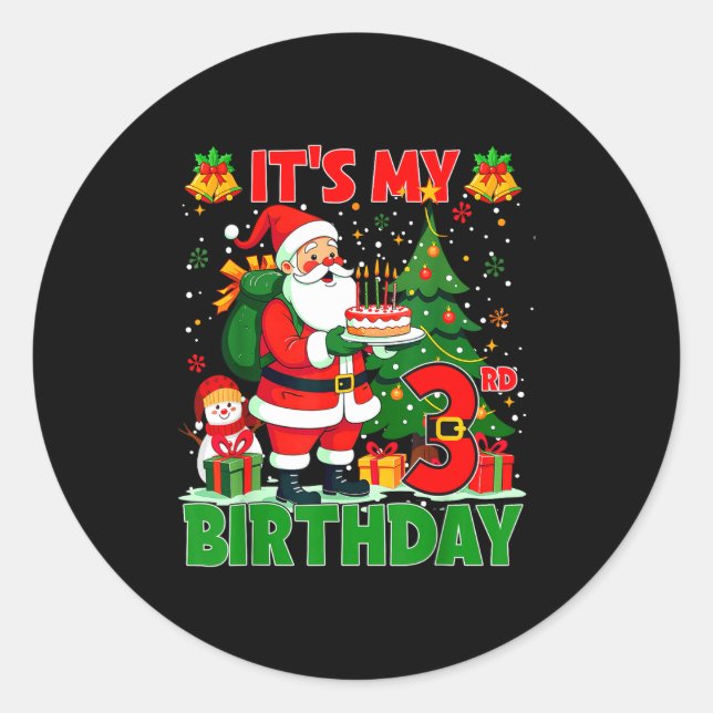 It’s My 3rd Birthday Santa Christmas Outfit 3 Year Classic Round Sticker (Front)