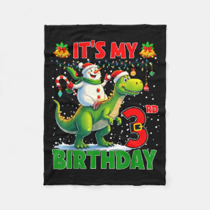 It’s My 3rd Birthday Xmas Snowman Riding Dinosaur  Fleece Blanket