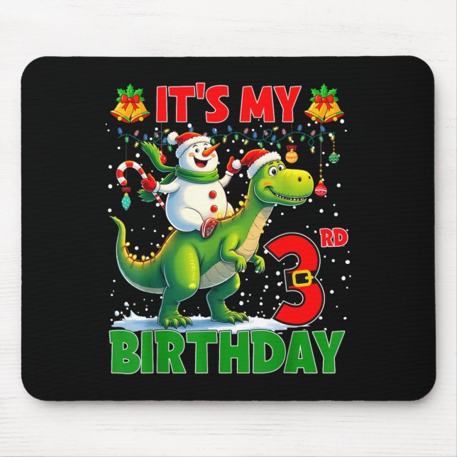 It’s My 3rd Birthday Xmas Snowman Riding Dinosaur  Mouse Mat (Front)