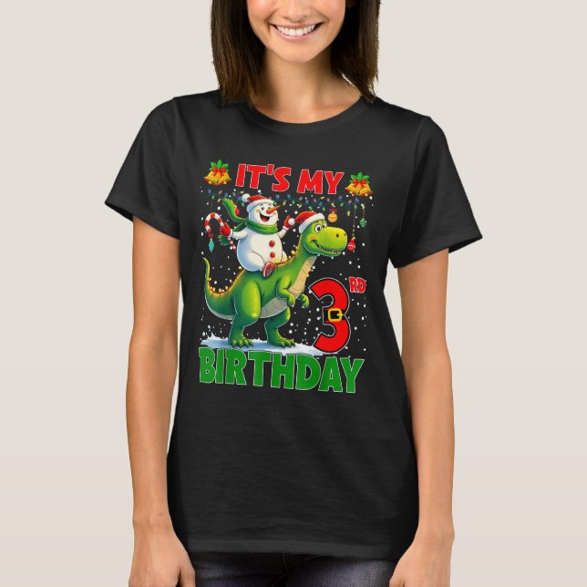 It’s My 3rd Birthday Xmas Snowman Riding Dinosaur  T-Shirt (Front)
