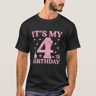 It s My 4th Birthday Aesthetic Pink Bow Coquette B T-Shirt