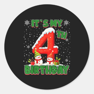 It’s My 4th Birthday Christmas Snowman 4 Year Old  Classic Round Sticker
