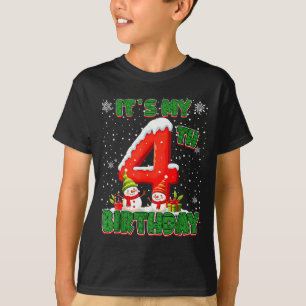 It’s My 4th Birthday Christmas Snowman 4 Year Old  T-Shirt