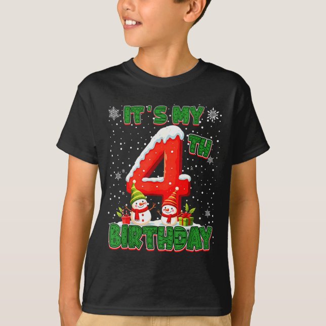 It’s My 4th Birthday Christmas Snowman 4 Year Old  T-Shirt (Front)