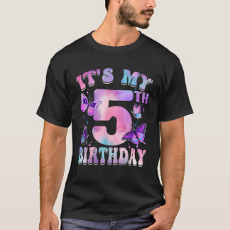 It s My 5th Birthday Butterfly Theme 5 Year Old Pa T-Shirt