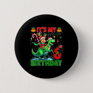 It’s My 6th Birthday Xmas Reindeer Riding Dinosaur 6 Cm Round Badge