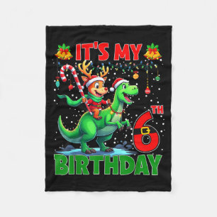 It’s My 6th Birthday Xmas Reindeer Riding Dinosaur Fleece Blanket