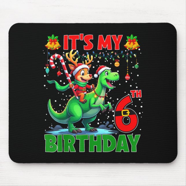 It’s My 6th Birthday Xmas Reindeer Riding Dinosaur Mouse Mat (Front)