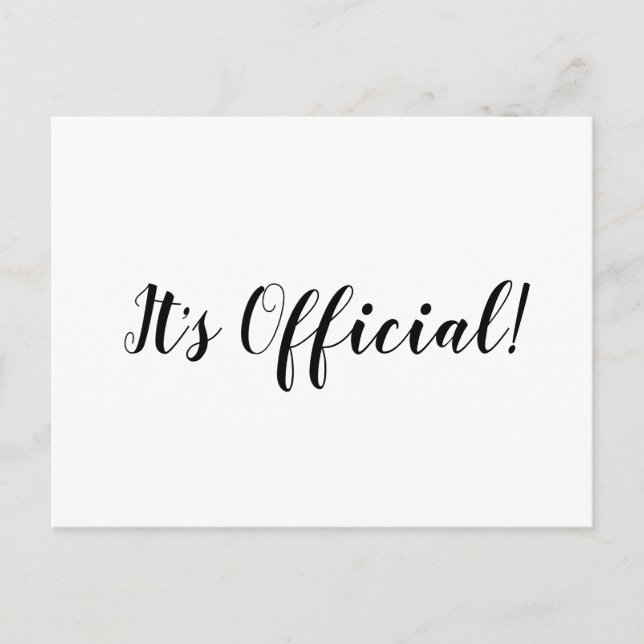 It’s Official We Eloped Minimalist Script Wedding Announcement Postcard (Front)
