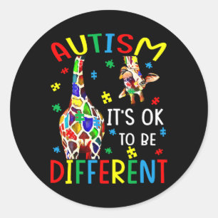 It’s Ok To Be Different Autism Awareness Giraffe Classic Round Sticker