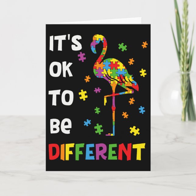 It’s Ok To Be Different Flamingo Autism Awareness  Card (Front)