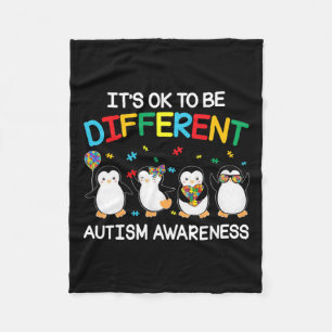 It’s Ok To Be Different Penguin Autism Awareness Fleece Blanket